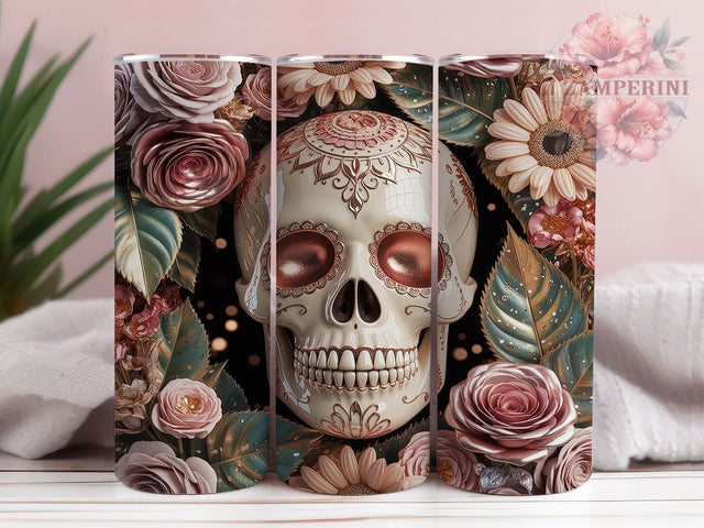 Ornate Sugar Skull Floral 20oz Tumbler, Sugar Skull, Ornate Floral, Day of the Dead, Sublimation Wrap, 20oz Tumbler, Vibrant Aesthetic, Festive Charm Sublimation Li Zamperini 