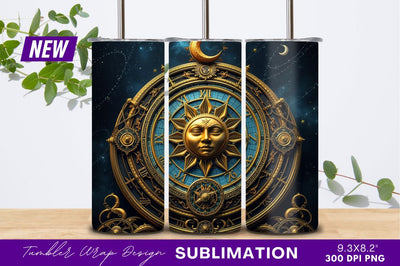 Ornate Sun And Moon Celestial Clock Tumbler Png Sublimation Regulrcrative 