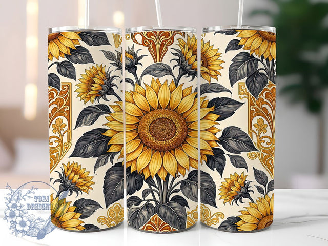 Ornate Sunflower Art Nouveau 20oz Tumbler, Ornate Sunflower, Art Nouveau Style, Vintage Floral, 20oz Tumbler Wrap, Sublimation Design, Elegant Botanical, Digital Download Sublimation ToriDesigns 