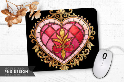 Ornate Vintage Stained Glass Heart Mouse Pad PNG Design Sublimation Regulrcrative 