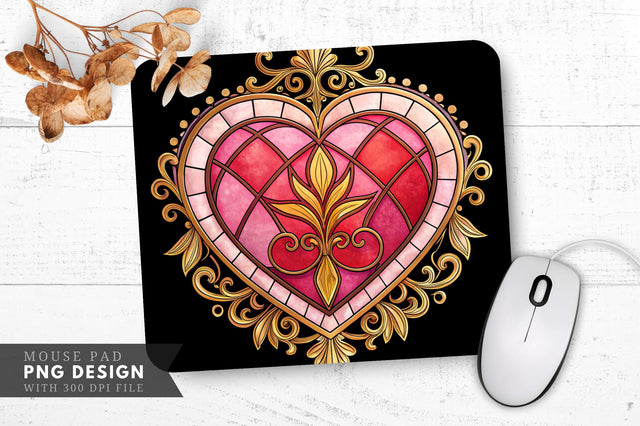 Ornate Vintage Stained Glass Heart Mouse Pad PNG Design Sublimation Regulrcrative 