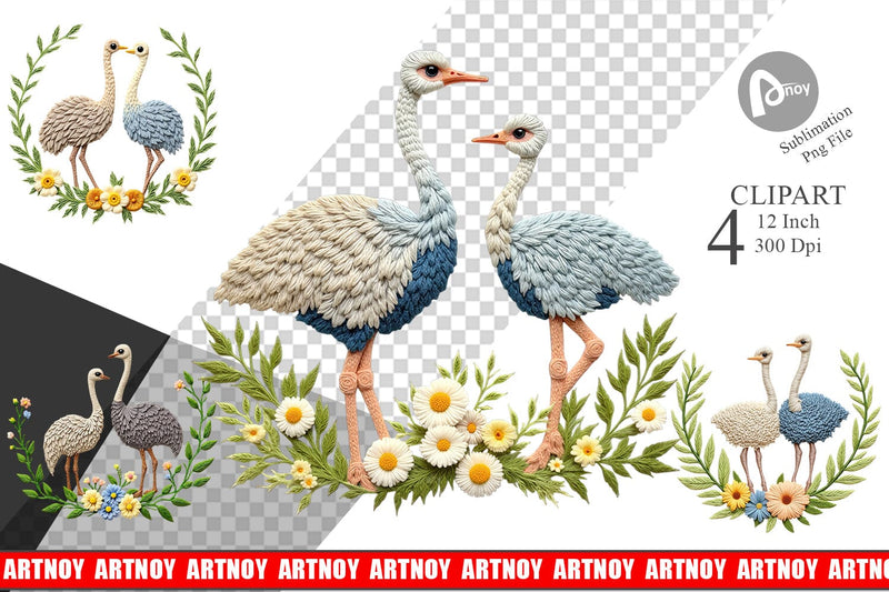 Ostrich Embroidery Clipart Sublimation artnoy 