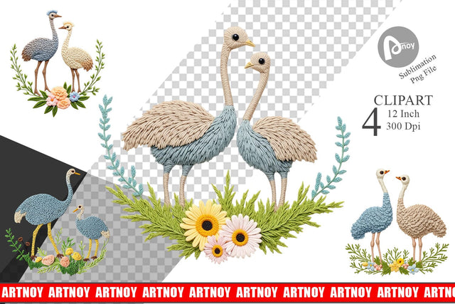 Ostrich Embroidery Clipart Sublimation artnoy 