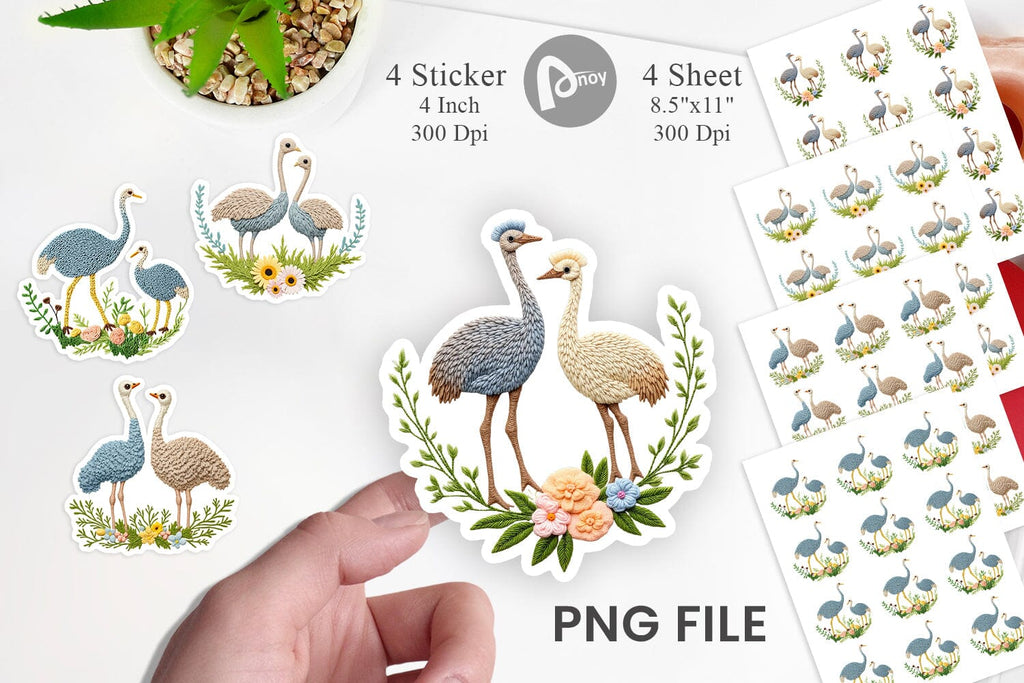Ostrich Embroidery Sticker - So Fontsy