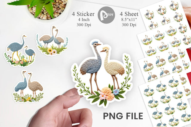 Ostrich Embroidery Sticker Sublimation artnoy 