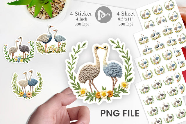 Ostrich Embroidery Sticker Sublimation artnoy 