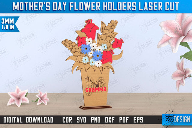other's Day Flower Holder Laser Cut | Mother's Day Gift Idea | Flower Stand | CNC File SVG Fly Design 