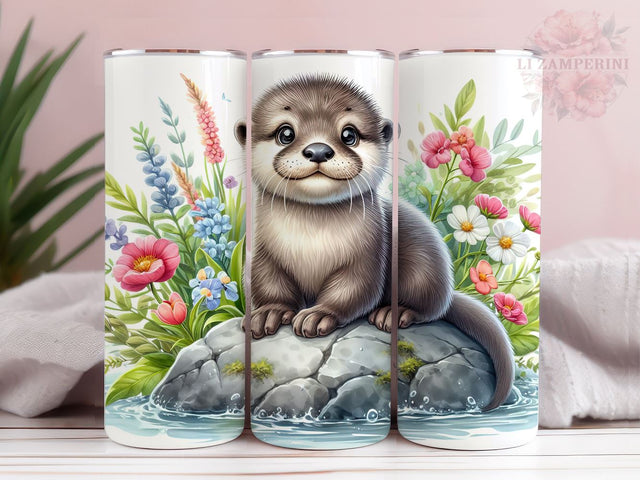Otter 20oz Tumbler Wrap PNG, Otter Otters Rock Floral Tumbler Png, Straight & Tapered Tumbler Wrap, Instant Digital Download Sublimation Li Zamperini 