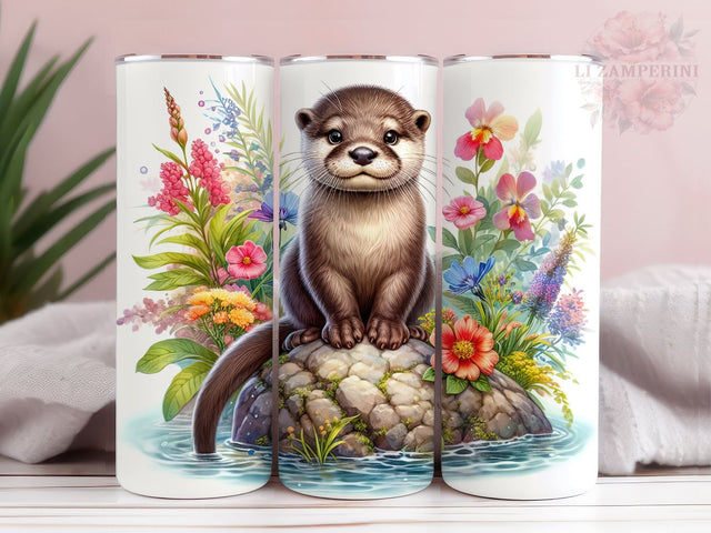 Otter 20oz Tumbler Wrap PNG, Otter Otters Rock Floral Tumbler Png, Straight & Tapered Tumbler Wrap, Instant Digital Download Sublimation Li Zamperini 