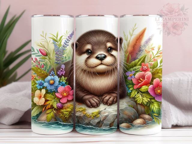 Otter 20oz Tumbler Wrap PNG, Otter Otters Rock Floral Tumbler Png, Straight & Tapered Tumbler Wrap, Instant Digital Download Sublimation Li Zamperini 