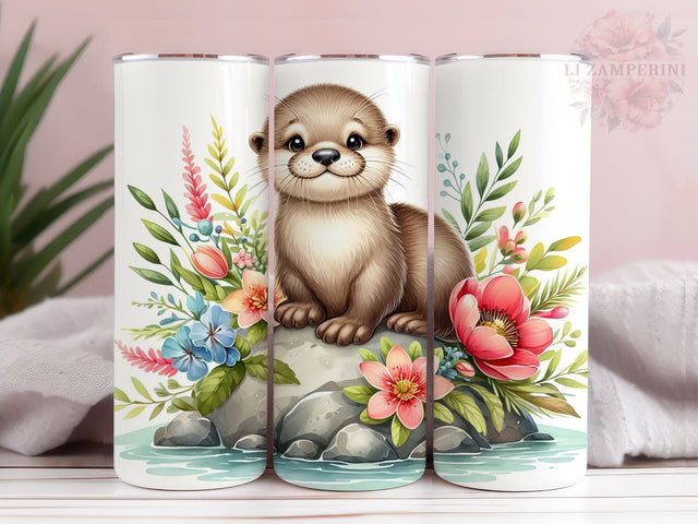 Otter 20oz Tumbler Wrap PNG, Otter Otters Rock Floral Tumbler Png, Straight & Tapered Tumbler Wrap, Instant Digital Download Sublimation Li Zamperini 