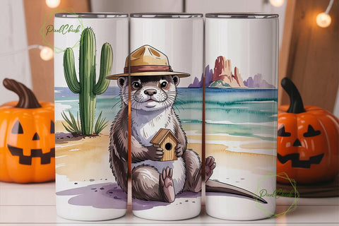 Otter Beach Adventure 20oz Tumbler Wrap Sublimation PixelChick 
