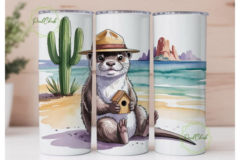 Otter Beach Adventure 20oz Tumbler Wrap Sublimation PixelChick 
