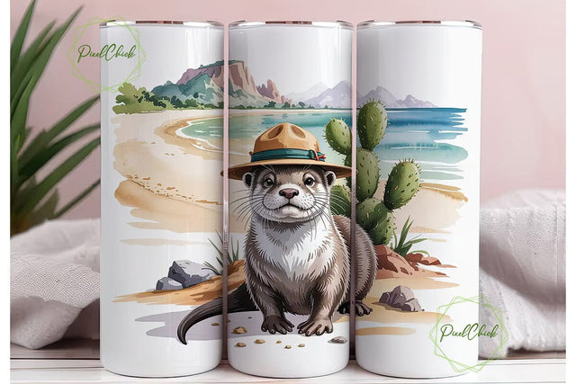Otter Beach Adventure 20oz Tumbler Wrap Sublimation PixelChick 
