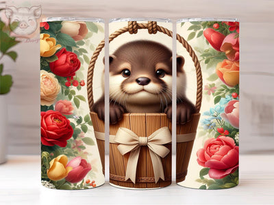 Otter Love 20oz Tumbler Png, Straight & Tapered Tumbler Png, Floral Otter Tumbler Png, Digital Download PNG Sublimation Lara' s Designs 