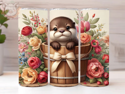 Otter Love 20oz Tumbler Png, Straight & Tapered Tumbler Png, Floral Otter Tumbler Png, Digital Download PNG Sublimation Lara' s Designs 
