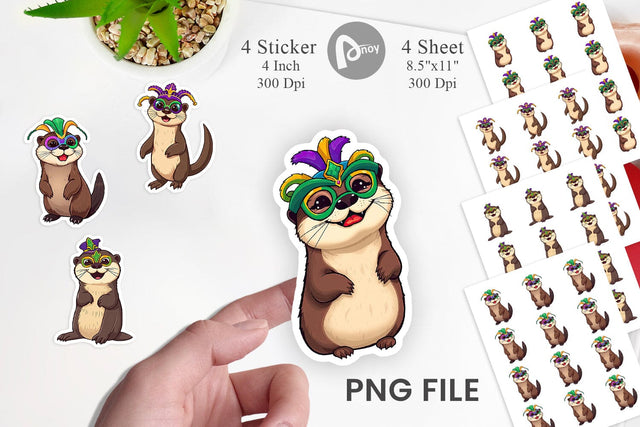 Otter Mardi Gras Sticker Sublimation artnoy 