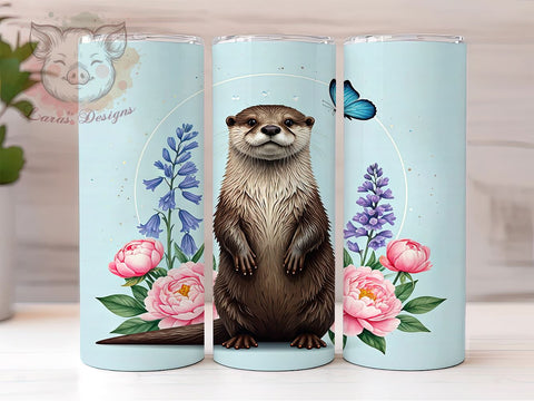 Otter Wildlife Art Floral Tumbler, Wildlife Art, Floral Design, 20oz Tumbler Wrap, Nature Lover Gift, Cute Otter Gift, Sublimation Tumbler Sublimation Lara' s Designs 