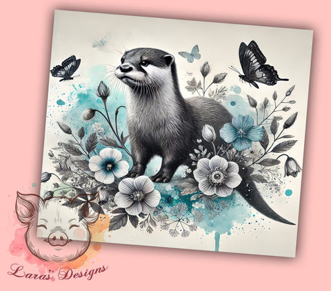 Otter Wildlife Art Floral Tumbler, Wildlife Art, Floral Design, 20oz Tumbler Wrap, Nature Lover Gift, Cute Otter Gift, Sublimation Tumbler Sublimation Lara' s Designs 