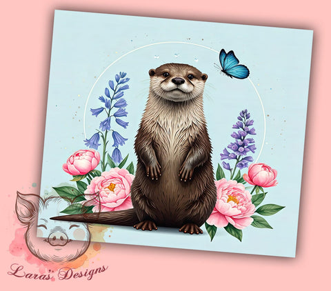 Otter Wildlife Art Floral Tumbler, Wildlife Art, Floral Design, 20oz Tumbler Wrap, Nature Lover Gift, Cute Otter Gift, Sublimation Tumbler Sublimation Lara' s Designs 