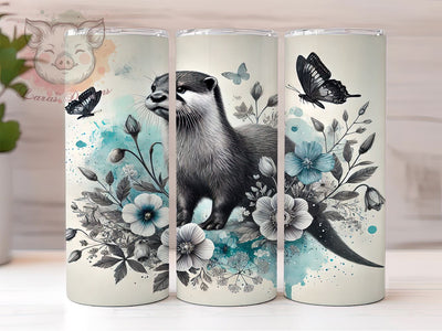 Otter Wildlife Art Floral Tumbler, Wildlife Art, Floral Design, 20oz Tumbler Wrap, Nature Lover Gift, Cute Otter Gift, Sublimation Tumbler Sublimation Lara' s Designs 
