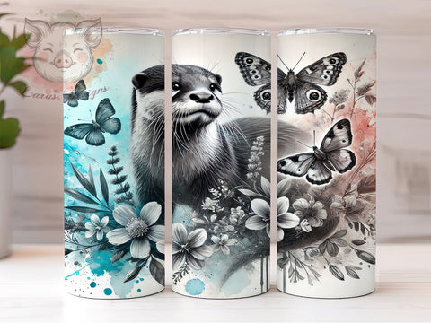 Otter Wildlife Art Floral Tumbler, Wildlife Art, Floral Design, 20oz Tumbler Wrap, Nature Lover Gift, Cute Otter Gift, Sublimation Tumbler Sublimation Lara' s Designs 