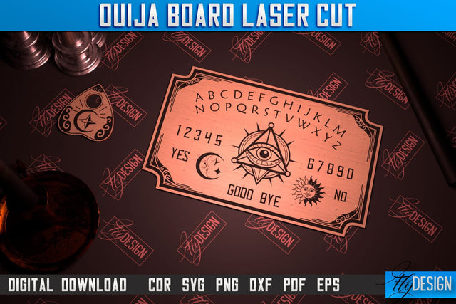 Ouija Board Laser Cut | Spirit Board | Mystical Design | Occult Art | CNC File SVG Fly Design 