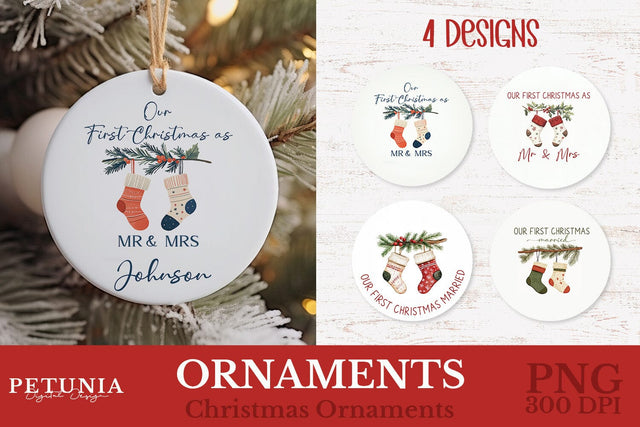 Our First Christmas Ornament | Round Christmas Ornament PNG Sublimation Petunia Digital Design 