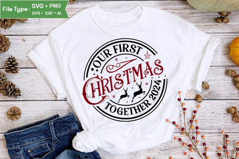 Our First Christmas Together 2024 Round Sign SVG Design, Farmhouse Christmas Round Sign SVG Design, Christmas SVG Design SVG DesignPlante 503 