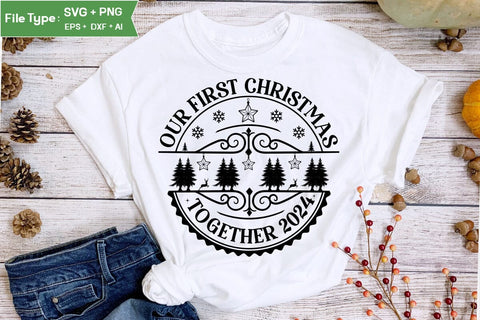 Our First Christmas Together 2024 Round Sign SVG Design, Farmhouse Christmas Round Sign SVG Design, Christmas SVG Design SVG DesignPlante 503 
