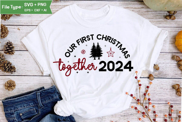 Our First Christmas Together 2024 Round Sign SVG Design, Farmhouse Christmas Round Sign SVG Design, Christmas SVG Design SVG DesignPlante 503 