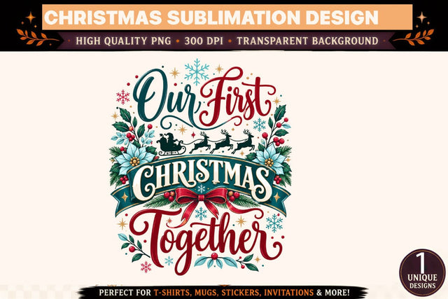 Our First Christmas Together PNG, Couple Christmas Sublimation Design, Romantic Holiday Shirt Graphic, Christmas PNG Sublimation BlackCatsMedia 