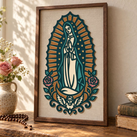 Our Lady of Guadalupe 3D SVG | Virgin Mary Laser Cut File | 6 Layer Catholic SVG | Religious Wall Art DXF | Layered Virgin Mary Decor 3D Paper HappyDesignStudio 