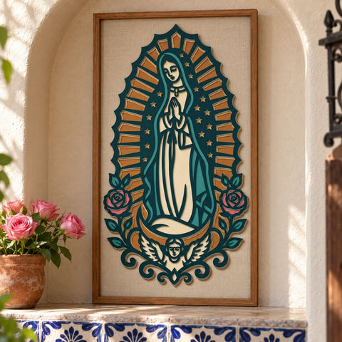 Our Lady of Guadalupe 3D SVG | Virgin Mary Laser Cut File | 6 Layer Catholic SVG | Religious Wall Art DXF | Layered Virgin Mary Decor 3D Paper HappyDesignStudio 