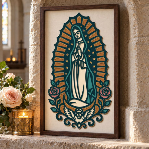Our Lady of Guadalupe 3D SVG | Virgin Mary Laser Cut File | 6 Layer Catholic SVG | Religious Wall Art DXF | Layered Virgin Mary Decor 3D Paper HappyDesignStudio 