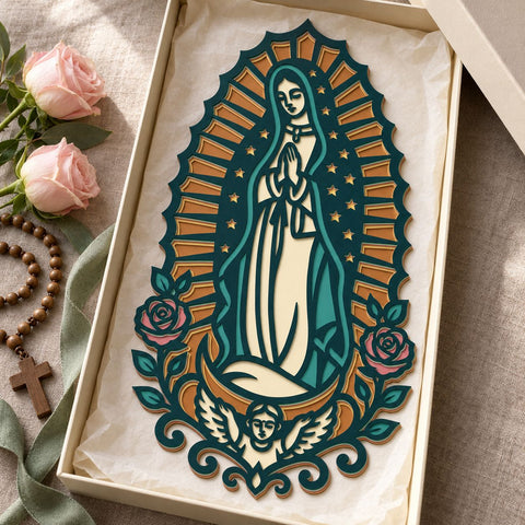 Our Lady of Guadalupe 3D SVG | Virgin Mary Laser Cut File | 6 Layer Catholic SVG | Religious Wall Art DXF | Layered Virgin Mary Decor 3D Paper HappyDesignStudio 