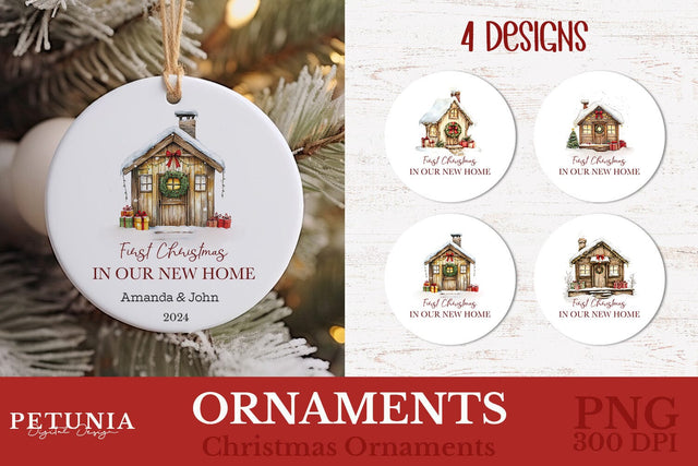 Our New Home Christmas Ornament | Round Christmas Ornament PNG Sublimation Petunia Digital Design 