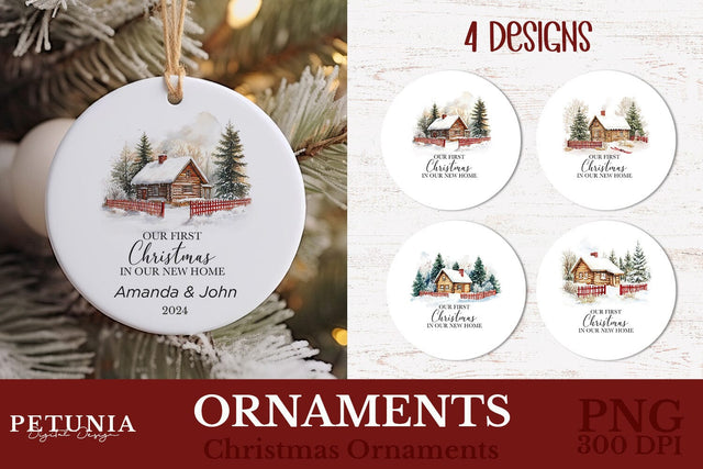 Our New Home Christmas Ornament | Round Christmas Ornament PNG Sublimation Petunia Digital Design 
