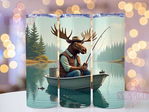 Outdoor Adventure Fisherman Moose Tumbler Wrap, Fisherman Tumbler, 20oz Tumbler Wrap, Sublimation Tumbler, Outdoor Adventure Tumbler, Wildlife Tumbler, Personalized Tumbler Sublimation SvggirlplusArt 