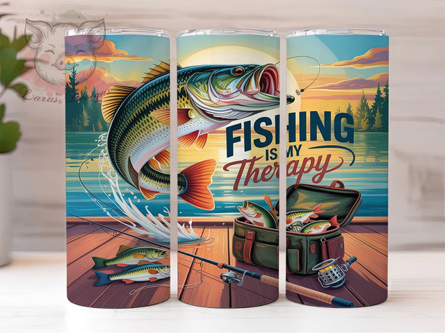 Outdoor Therapy Fishing Lover Lake Life Tumbler, Fisherman Gift Tumbler, 20oz Fishing Wrap Design, Outdoor Therapy Tumbler, Funny Fishing Sublimation, Lake Life Tumbler Design Sublimation Lara' s Designs 