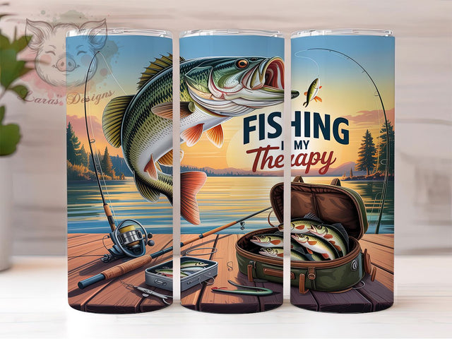 Outdoor Therapy Fishing Lover Lake Life Tumbler, Fisherman Gift Tumbler, 20oz Fishing Wrap Design, Outdoor Therapy Tumbler, Funny Fishing Sublimation, Lake Life Tumbler Design Sublimation Lara' s Designs 