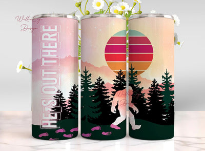 Outdoors Forest Tumbler Bigfoot 20oz Skinny Tumbler Sublimation Wrap Retro Sasquatch Camping He's Out There Tumbler Gift For Camping Lover Sublimation WillowSageDesign 