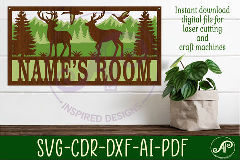 Outdoors scene name sign SVG 3 layer laser cut SVG APInspireddesigns 