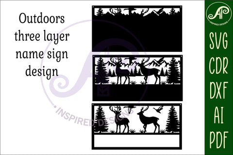 Outdoors scene name sign SVG 3 layer laser cut SVG APInspireddesigns 