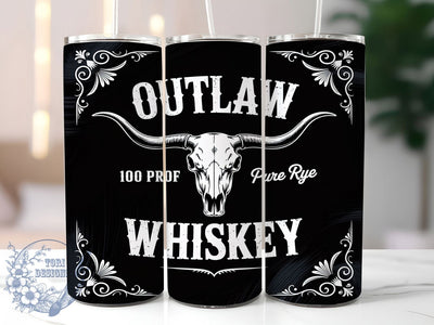Outlaw Whiskey Vintage Western Skull Tumbler, Vintage Western Wrap, Cow Skull PNG Design, 20oz Sublimation Wrap, Rustic Whiskey Label, Western Scrollwork Tumbler, Cowboy Bar Cup Design Sublimation ToriDesigns 