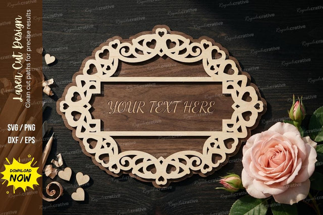 Oval Floral Decorative Frame – Laser Cut Wooden SVG Name Sign SVG Regulrcrative 
