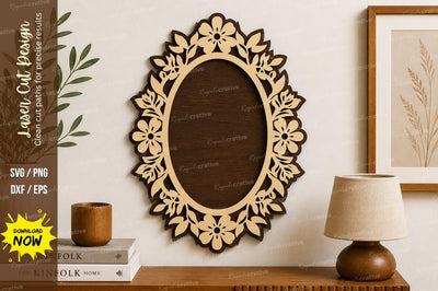 Oval Floral Frame laser Cut svg Cutting file SVG Regulrcrative 