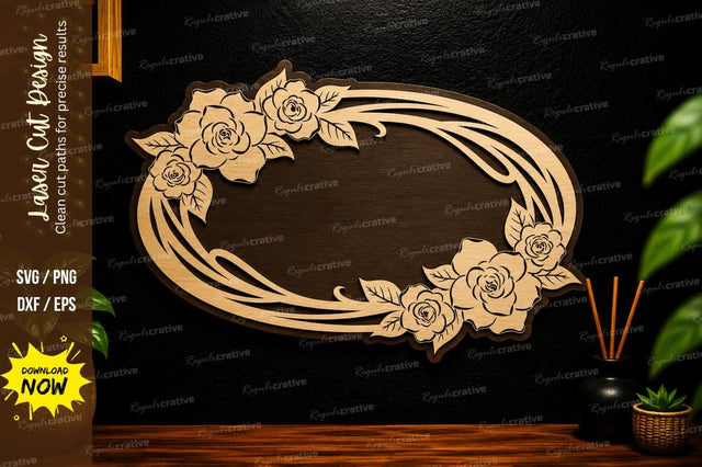 Oval Floral Frame Laser Cut SVG Design SVG Regulrcrative 