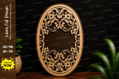Oval Floral Frame Laser Cut SVG Design SVG Regulrcrative 