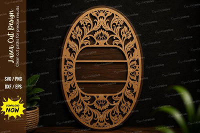 Oval Floral Frame Laser Cut Svg Design SVG Regulrcrative 